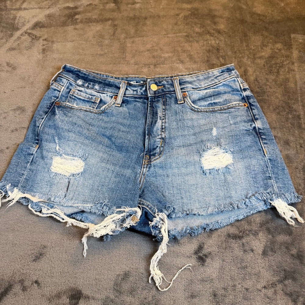 Old Navy‎ High Rise OG Straight Distressed Denim Jean Shorts Women Size 10 Blue